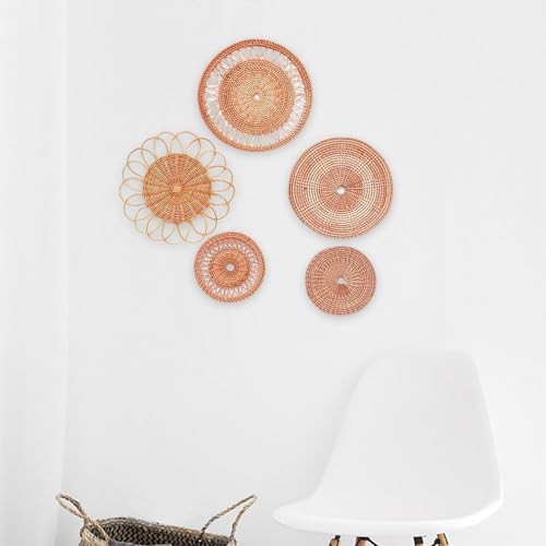 LEIQI Handwoven Rattan Round Flat Wall Basket Nordic Styles Artisanal Weave Hanging Wall Decors for Living Room - size: B