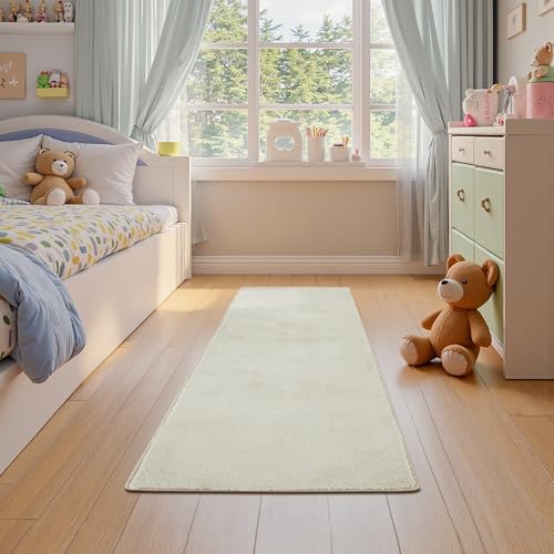 jinchan Solid Plush Runner Rug 2x5 Performance Shaggy Washable Hallway Rug Soft Modern Faux Wool Cozy Non Slip Carpet for Bedroom Laundry Room Living Room Kids Nursery Ivory - color: Solid Ivory, size: 2' x 5' (Runner)