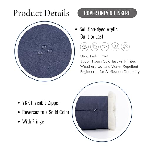 Hofdeco Premium Coastal Hampton Outdoor Performance Bolster Pillow Cover Only, 6"x20" Water Repellent, UV and Fade Resistant for Backyard, Couch, Poolside, Indigo Blue Woven Solid - color: Indigo Blue Solid 6"x20"
