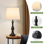 Bedside Table Lamp Touch Control Bedroom Lamps with USB A + C Charging Port 3 Way Dimmable Touch Lamps for Nightstand Living Room Bedroom Dorm Home Office Reading, Set of 2 (White Shade & Black Base) - color: White Shade & Black Base