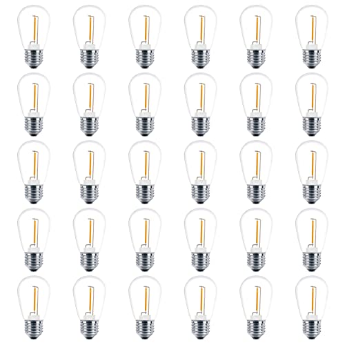 Meconard 30 Pack S14 Edison String Light Bulbs, 1 Watt Replacement Bulbs for Outdoor String Lights, Low Wattage Shatterproof LED Filament Patio Bulbs, E26 Medium Base, 2200K Warm White, Non-Dimmable - color: Warm White, size: 30 Count (Pack of 1)