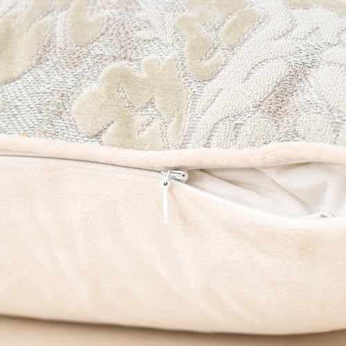 Alerfa Boho White Floral Throw Pillow Cover 18x18 Inch Cut Velvet Sqaure Luxury Embroidered Decorative Pillow Cover for Couch Living Room Bedroom - color: White, size: 18" x 18" (Pack of 1)