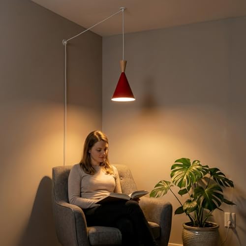 DEC LUCE DECOLUCE LIGHTING Modern Plug in Pendant Light Kitchen, Adjustable Hanging Lamps Plug into Wall Outlet for Dining Room, Bedroom, Living Room, Contemporary Wall Décor(Traffic Red) - size: funnel pendant light trafic red