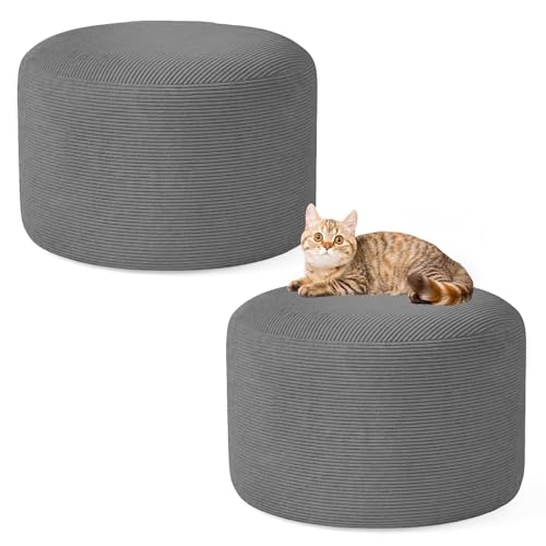2PCS 20 * 20 * 12inch Unstuffed Ottoman Pouf Cover Unfillable Pouf Cover Foot Rest with Storage Corduroy Round Foot Stool Covers for Living Room Bedroom Home Decor,Grey - color: Grey