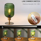 Mid Century Glass Table Lamp,Dimmable Desk Lamp,LED Bulb Included,Timer Build-In,Green Ribbed Glass - color: Green Ribbed, size: Timer