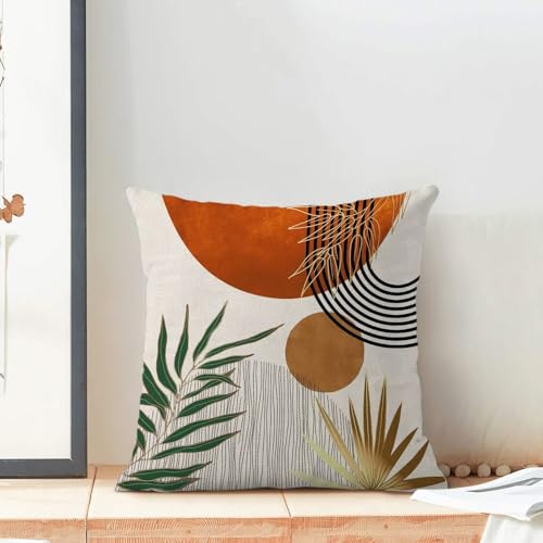 Boho Mid Century Pillow Covers 16x16 Set of 2,Orange Gold Throw Pillowcase Geometric Aesthetic Sunset Outdoor Farmhouse Cushion Cover for Sofa Couch Bed Living Room Decor - color: Boho16, size: 16" x 16" (Pack of 2)