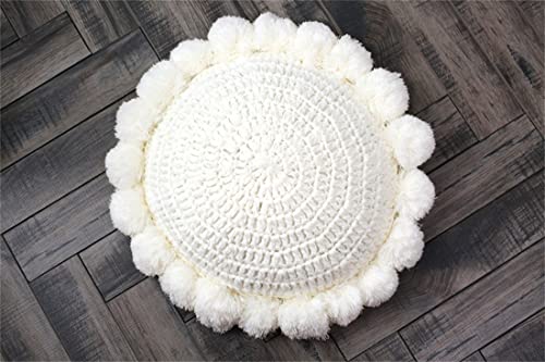 Byitre Bohemian Round Pillow 20 Inch | 100% Cotton Decorative Pillow Hand Tufted with Chunky Textured Poms | Boho Throw Pillow for Bed or Couch | Natural White Throw Pillow - color: Sunflower White
