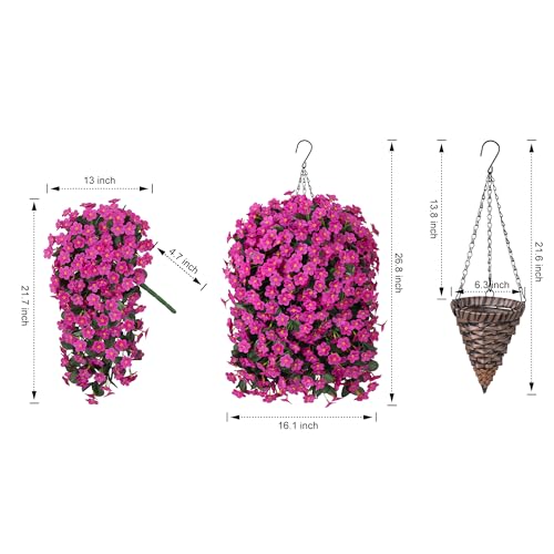 Artificial Silk Hanging Flowers Plants Baskets for Outdoor Decoration, Spring Outside Decoration, Fake UV Resistant Look Real Fuchsia Orchid Trailing Vines for Porch Patio Home - color: Fuchsia