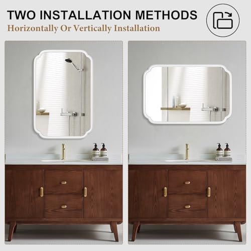 Ferytange White Bathroom Mirror for Wall 20×30 Inch - Multi-Size Durable Iron Frame, Shatterproof Glass, Versatile for Bathroom/Bedroom/Living Room Decor (Horizontal or Vertical Mount) - color: White, size: 30"L x 20"W