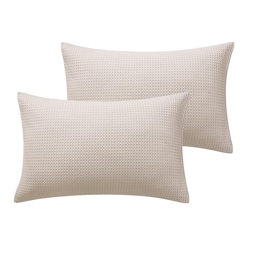 Shunjie.Home 100% Cotton Waffle Weave Pillow Shams Set of 2, 600TC Solid Reverse Side, Envelope Closure, Skin-Friendly & Durable Decorative Pillow Covers for Bed, Khaki, King Size 20"x36" - color: Khaki, size: 36" x 20" (Pack of 2)