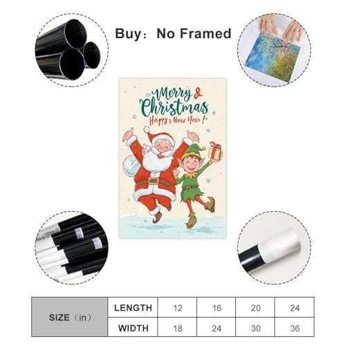 JDBeehpy Merry Christmas & Happy New Year Wall Art Poster Santa Claus and Elf Frameless Canvas Print Painting Lively Cheerful Home Decor Mural 08x12inch(20x30cm) - color: Elf Unframe, size: 12L" x 8W"