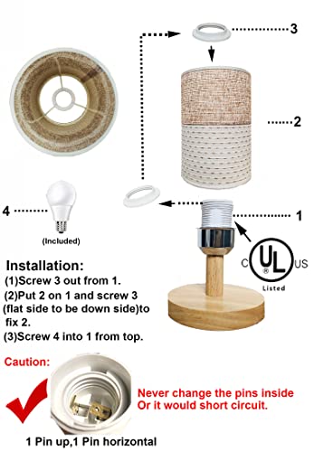 AFORTLO Table Desk Lamp, Small Fabric Boho Decorative Nightstand Night Light Solid Wood Base Lamp for Bedroom,Living Room,End Table or Office with Bulb (Brown Knit Fabric)