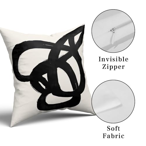Black and Beige Throw Pillows for Couch Abstract Pillow Covers 16x16 Modern Striped Cushion Covers for Living Room Sofa Bedroom Decorative Pillows Cases Set of 4 - color: Blackbeige, size: 16" x 16" (Pack of 4)