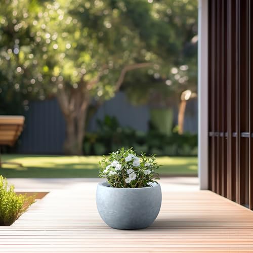 Kante 15.7" Dia Round Concrete Planter, Outdoor/Indoor Large Bowl Plant Pots with Drainage Hole and Rubber Plug for Garden Patio Balcony Home, Slate Gray - color: Slate Gray, size: 15.7" d