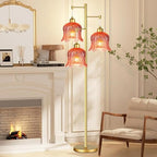 QIYIZM Pink Floor Lamp for Living Room,Bedroom,Gold Mid Century Modern Standing Lamp Brass Tree 3 Light Tall Floor Lamps Floor Lights Glass Flower Lamp Shade Girls Kids Boho Bohemian - size: 24-Floor Lamp