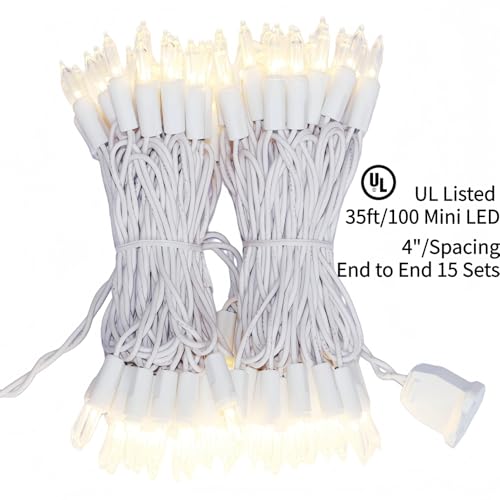 100 LED Warm White Christmas String Lights, 35 FT White Wire, UL Certified Commercial Grade, Indoor and Outdoor Use - color: White