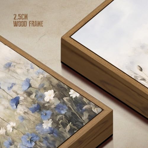 Vintage Floral Wall Art Blue White Flower Canvas Art Prints Wildflower Pictures Wall Decor Nature Landscape Oil Painting Framed Botanical Artwork for Girls Room Bedroom Farmhouse Decoration, 8x10 Inch - color: Blue White Flower, size: 10"L x 8"W