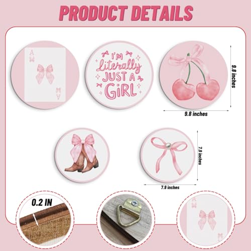 5 Pcs Preppy Pink Coquette Wall Art Bowknot Aesthetic Hanging Decor for Apartment Bedroom Living Room Dining Room Farmhouse Home - color: Pink