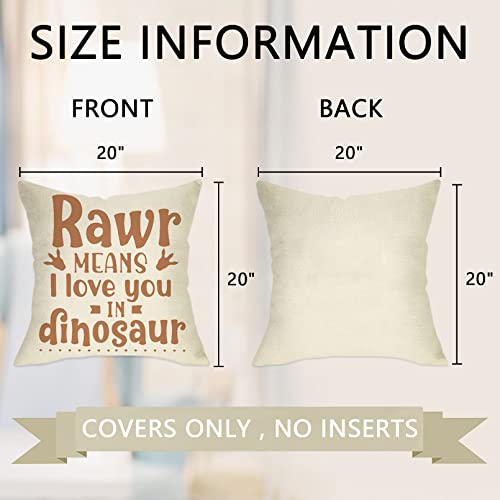 Dinosaur Rawr Means I Love You Home Decorative Throw Pillow Cover Set of 4, Inspirational Quote Cushion Case 20x20 for Boy Kid, Bedroom Nursery Sofa Couch Decor Dino Baby Shower Decoration Gifts - color: Dinosaur Rawr Means I Love You, size: 20" x 20" (Pa
