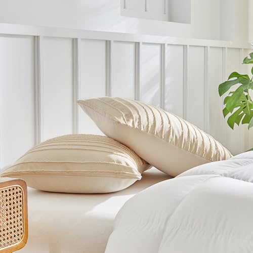 WARMDERN Khaki Striped Pillow Covers Queen Pillow Cases Soft Microfiber Stripe Pillow Cases Set of 2 Boho Tufted Stripes Textured Pillowcase with Envelope Closure(Khaki, Queen, 20x30 Inches) - color: Khaki-striped, size: 20" x 30" (Pack of 2)