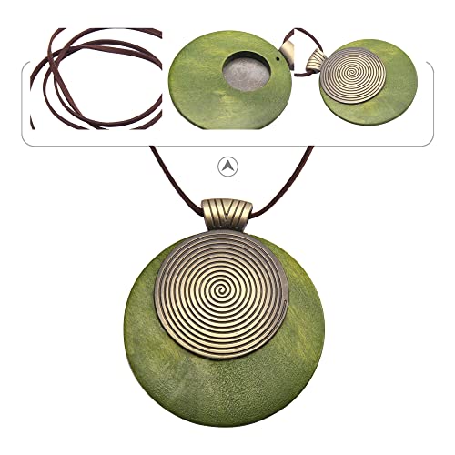 Leather Necklace for Women Long Boho Pendant Hippie Choker Necklace Bohemian Layered Leather Rope Wooden Jewelry Gifts - style: Green Big Wood Pendants