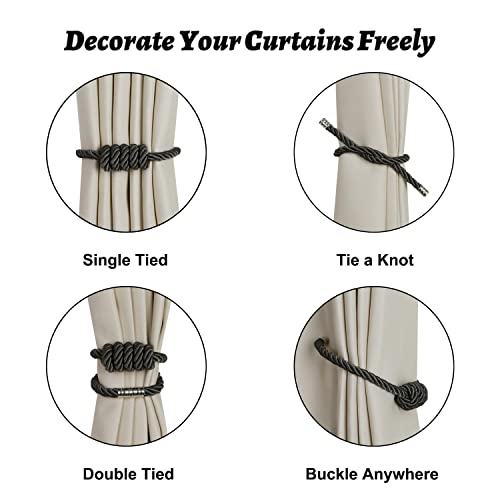 BEL AVENIR Magnetic Curtain Tiebacks, Decorative Drapery Holdbacks Modern Woven Tie-Backs with Exquisite Knot (Charcoal, 2 Pack) - color: Charcoal, size: 2 Pack