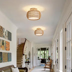 Rattan Ceiling Light Fixture，3 Style Options Boho Flush Mount Ceiling Lights, Hand-Woven Rattan Chandelier,Mini Bohemian Wicker Light Fixtures, Farmhouse Light Fixture for Bedroom Hallway Entryway - color: Light Brown