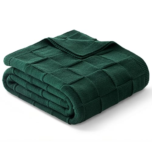 Whale Flotilla Checkered Knit Throw Blanket for Couch, Soft Decorative Knitted Blankets for Sofa Bed, Lightweight Cozy Throws for Spring Summer, 50x60 Inch, Dark Green - color: Dark Green, size: 50x60 Inch