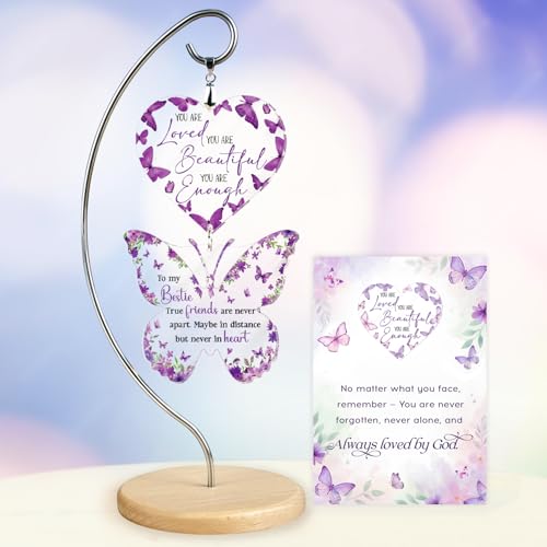 Best Friend for Women - Unique Purple Butterfly Desk Decor - Bestie Best Friend Birthday Gifts for Women Friendship for BFF Bestfriend - Desk Decor for Woman - Christian Gifts - color: 17 - Bestie Butterfly