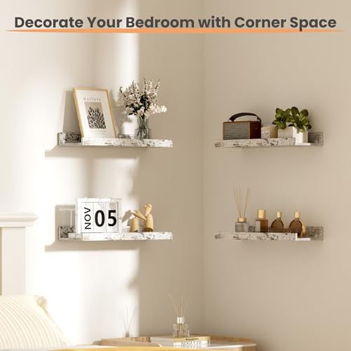 upsimples Floating Shelves for Wall, Wall Shelves for Decor Storage Set of 6, Wall Mounted Wood Shelf for Bedroom, Living Room, Bathroom, Kitchen, Picture Ledge Shelf, Rustic White - color: Rustic White, size: 15.7in