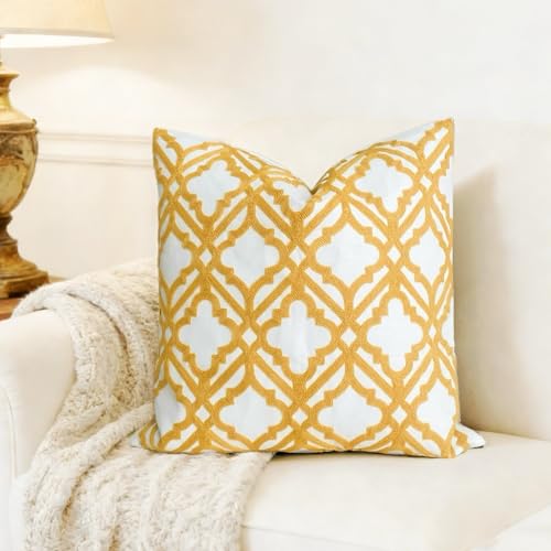 Slow Cow Embroidery Decorative Throw Pillow Cover for Couch Sofa Home Decor Modern Geometric Accent Pillow Cushion Cover 18 x 18 Inches Yellow - color: Yellow Cross, size: 18" x 18" (Pack of 1)