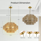 BoostArea 5-Tier Boho Chandelier Light Fixture,20" Hand Woven Pendant Lights Kitchen Island,Large Farmhouse Pendant Light for Kitchen,Dining Room,Hallway, Foyer - color: Gold & Brown