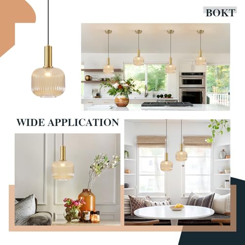 BOKT Modern 2-Pack Glass Pendant Lights Open Amber Ball Ceiling Pendant Lighting Fixture Adjustable Cord Hanging Light Lights Set of Two for Kitchen Island Entryway Dining Room - color: Amber-2 Pack