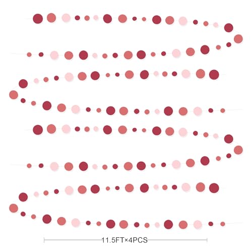 Burgundy Dusty Pink Decorations Circle Dot Garland Maroon Pink Hanging Polka Dot Streamer Banner for Wedding Birthday Bridal Shower Engagement Baby Shower Graduation Anniversary Garnet Party Supplies - color: Dusty Pink Maroon