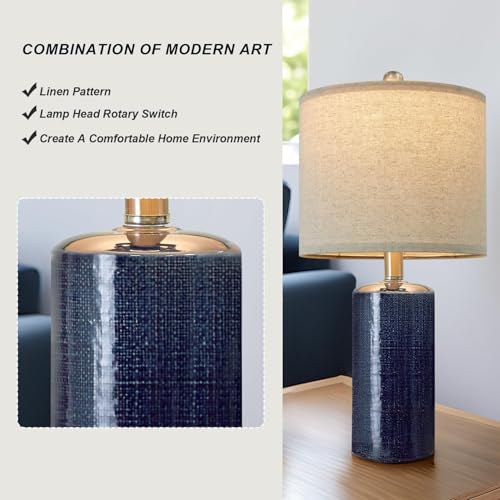 G-SAFAVA 20.25" Small Table Lamps Set of 2 Modern Ceramic Lamps for Living Room Farmhouse Bedside Lamps Boho for Night Stands Bedroom Lamps Side Table Lamps End Table Lamps, Blue - color: Blue
