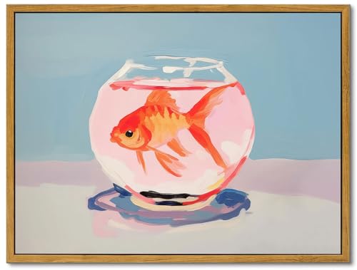 Framed Vintage Goldfish Canvas Wall Art Eclectic Goldfish in Fish Tank Poster Print Pink Preppy Aesthetics Picture Elegant Painting Wall Decor for Living Room Bedroom Dorm Bathroom 12x16in - color: Goldfish, size: 16"L x 12"W
