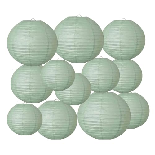 Dusty Sage Green Paper Lanterns Decorative Hanging Lanterns - Soft Matte Wedding Party Décor, Indoor Outdoor Boho Home Decoration (Size of 4”, 6”, 8”, 10”,12pc Set) - color: Sage Green, size: 4、6、8、10inch