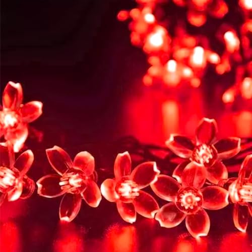 JACUXLSS Cherry Blossom Flower String Lights, 100 led 33 feet 8 Mode Plug in Fairy Lights for Valentine's Day, Wedding, Birthday Party, Christmas Easter Tree Hanging Decorations (Red) - color: Red
