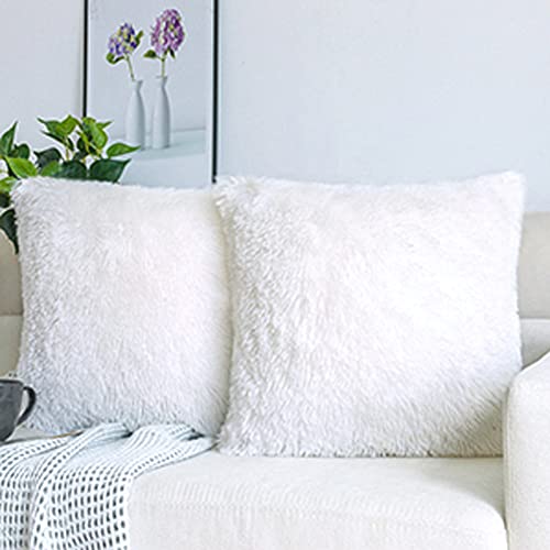 NordECO HOME Luxury Soft Faux Fur Fleece Cushion Cover Pillowcase Decorative Throw Pillows Covers, No Pillow Insert, 16" x 16" Inch, White, 2 Pack - color: A-white, size: 16" x 16" (Pack of 2)