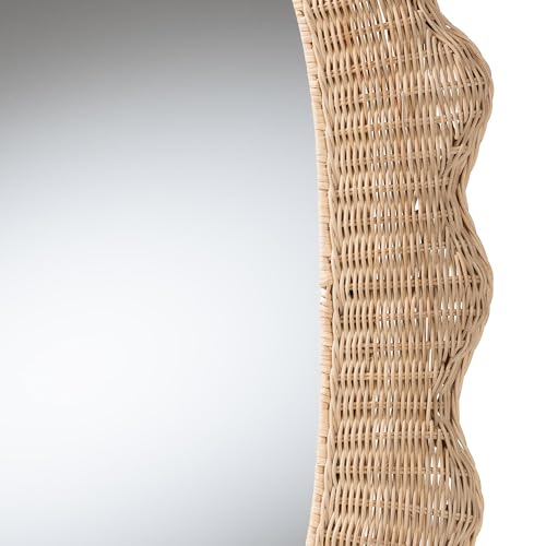 Bali & pari Makoto Scalloped Natural Rattan Wall Mirror - Handwoven Wicker Oval Frame, Boho Coastal Accent Wall Decor for Entryway, Bedroom, or Living Room