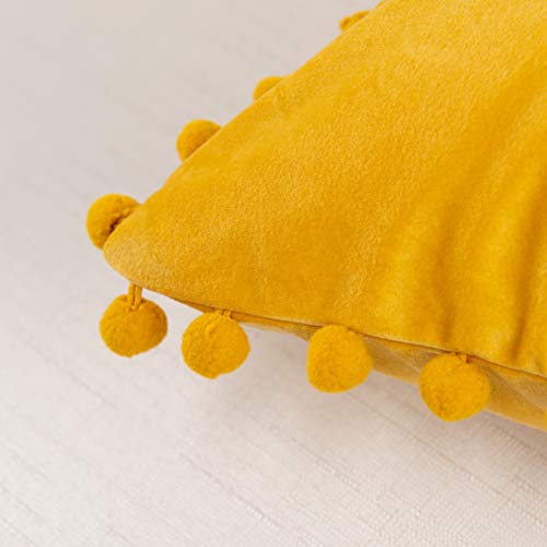 Elegant Comfort POM-POMS Fringe Velvet Cushion Covers Set of 2, Velvet Soft Solid Decorative Square Throw Pillow Covers Set Cushion Case for Couch Bed, Livingroom 18 x 18 Inch (45 x 45 cm), Gold/Camel - color: Gold/Camel, size: 18" x 18" (Pack of 2)