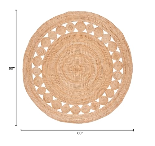 SAFAVIEH Area Rug 5' Round - Natural Fiber Collection - Natural Brown, Handmade Jute, Boho Farmhouse Braided Design (NF364A) - color: Natural, size: 5' (Round)