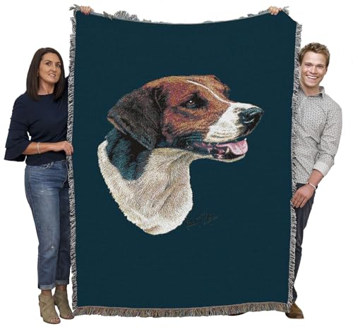 Pure Country Weavers English Foxhound Dog Woven Blanket Blue by Robert May - Gift Cotton Tapestry Throw - Made in The USA - 72" x 54" - color: Blue, size: 72" x 54"