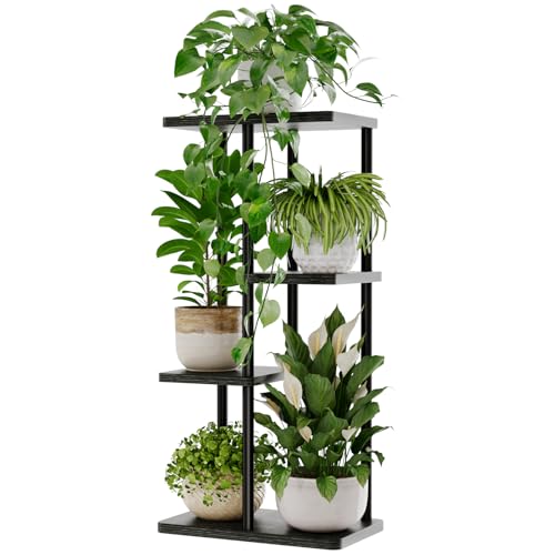Bamworld Corner Plant Stand Indoor, 4 Tier Metal Plant Shelf for Multiple Plants, Tiered Flower Pot Stands for Patio Garden Balcony Living Room Bedroom, Black - color: Black, size: 4 Tier