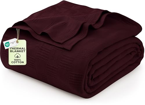 Utopia Bedding 100% Cotton Thermal Blanket Burgundy Twin Size Soft, Lightweight, Breathable, Cozy Spring and Summer Blanket for Couch and Sofa, Home Room Decor Gifts for Women and Men (90x72 Inches) - color: Burgundy, size: Twin