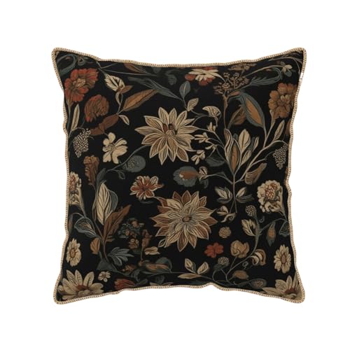 Black Boho Vintage Flowers Velvet Pillow Covers 20x20 Inch Retro Art Brown Floral Throw Pillows for Couch Cushion Covers Pillowcase Farmhouse Bohemian Pillow Cases for Sofa Bed Bedroom - color: Black Rust Floral, size: 20" x 20" (Pack of 1)