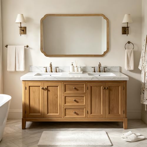 WallBeyond 30" x 48" Wood Bathroom Mirror for Wall Mounted, Rustic Rounded Corner Vanity Mirror for Entryway, Living Room or Bedroom Home Decorative [30" x 48" Natural Color] - color: Natural a, size: 48"L x 30"W