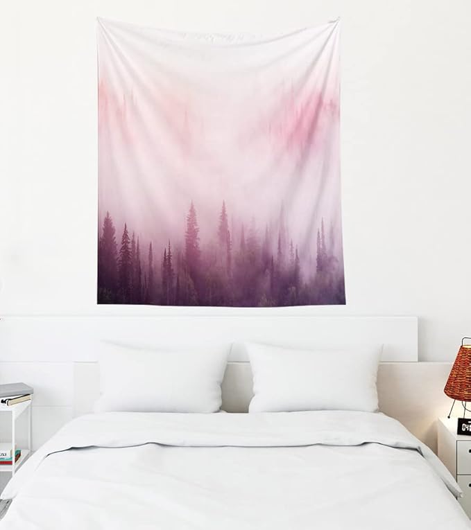 EMMTEEY Mist Tapestry - Forest in the Pink Mist at Sunup - Funny Tapestry for Women - 50X60