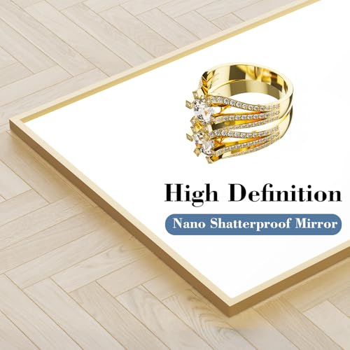 DUMOS 19"x58" Full Length Mirror with Stand, Floor Standing Aluminum Frame, Shatter-Proof Nano Glass for Bedroom, Living Room, Cloakroom – Modern Simple Home Decor,Can Be Hanging or Leaning, Gold - color: Gold-rect Edge, size: 58"L x 19"W
