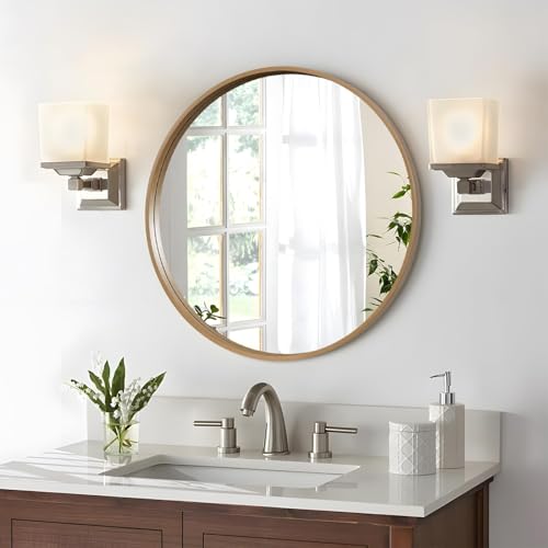 WallBeyond Round Wood Mirror 28" Circle Wall Mirror for Bathroom Round Wall Mirror for Wall Decor, Vanity, Entryway Living Room, Honey - color: Honey, size: 28"L x 28"W